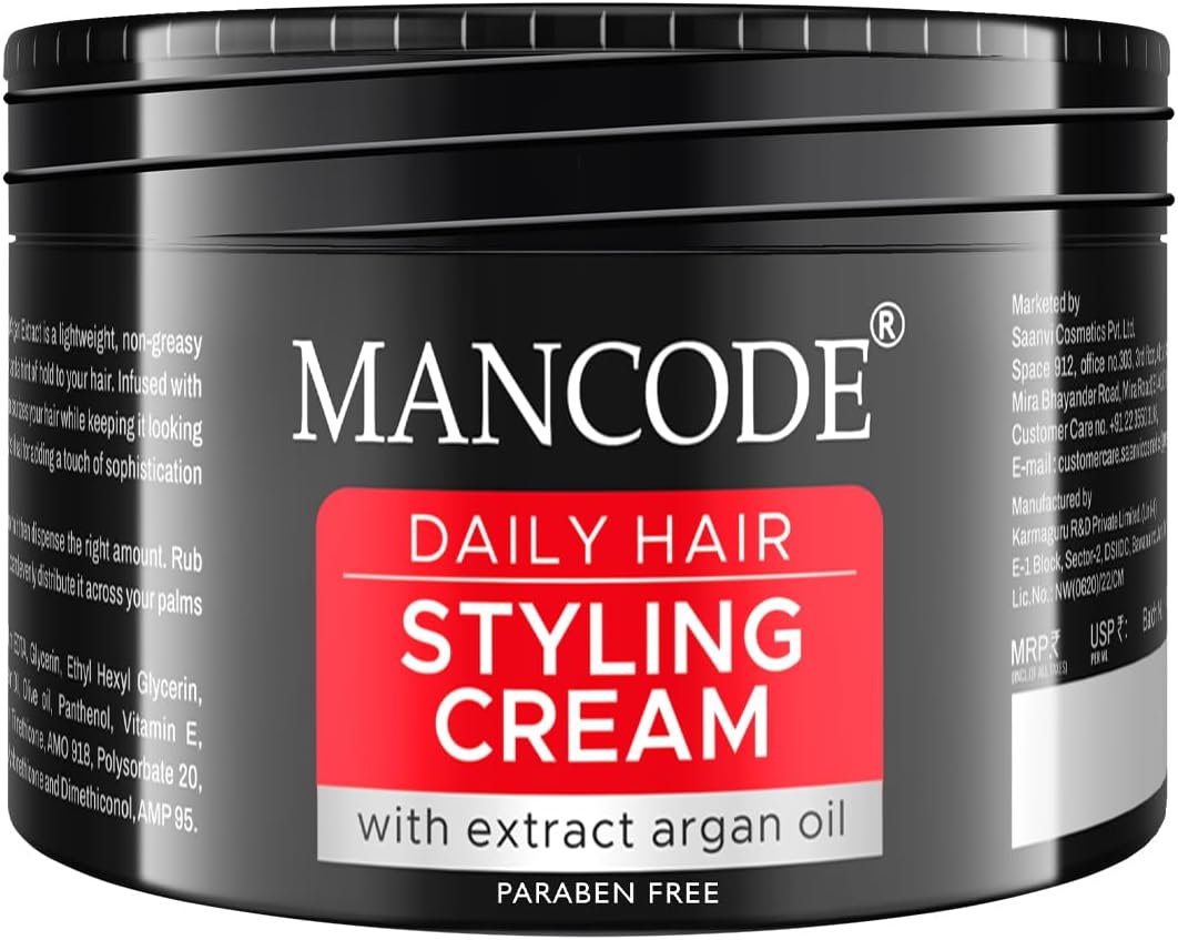 Mancode Hair Styling Cream For Men - 100 gr | For Daily Use Style & Nourishment | Non-sticky, Non-oily | Paraben & Sulphate FREE | Itch Free Daily Hair Cream | UV Protect & Care | Soft & Manageable Hair