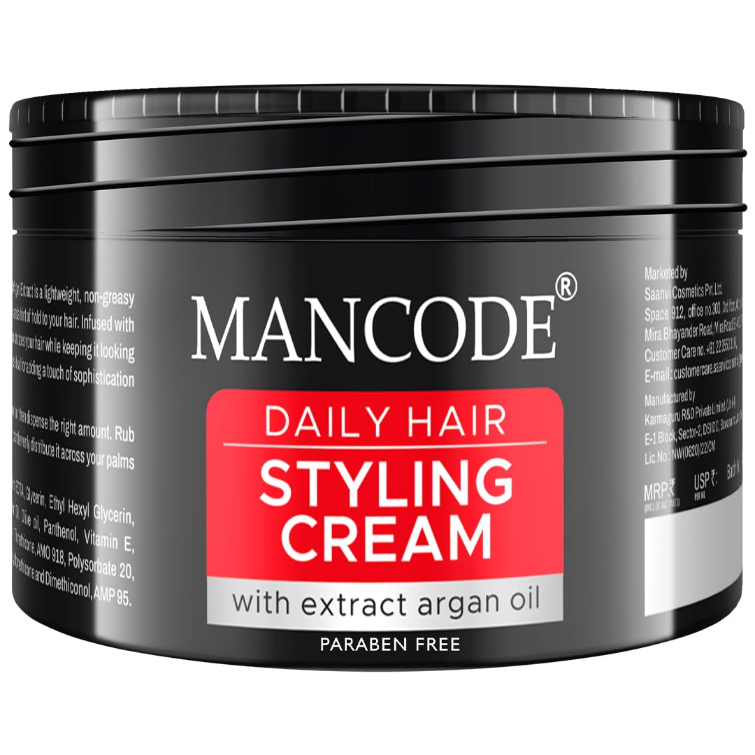 MAN CODE Hair Styling Cream Daily Hair Styling Cream For Men, Soft Smooth Glossy Hair Nourishes And Moisturizes Hairs Enriched With Vitamins Shea Walnut Argan(100 G (Pack Of 1))