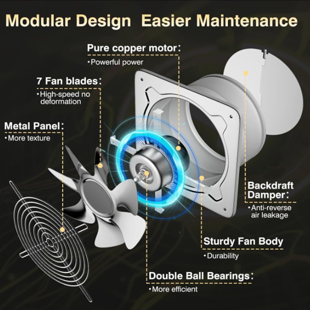 Low Noise Kitchen & Bathroom Wall Exhaust Fan 6/7 /8/10/12" Utility Blower Fan for Ceiling Bathroom Attic Window Basement Ventilation Fan (Silver),7 inch