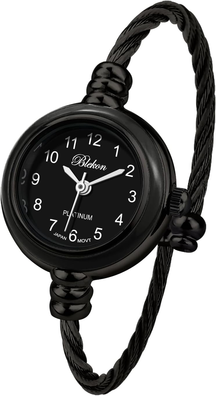 Collections Women's Cuff Watch - Round Analog Display Arabic Numbers 23mm Case Wire Bracelet Watch for Women Elegant Cable Cuff Bangle Wrist Watch