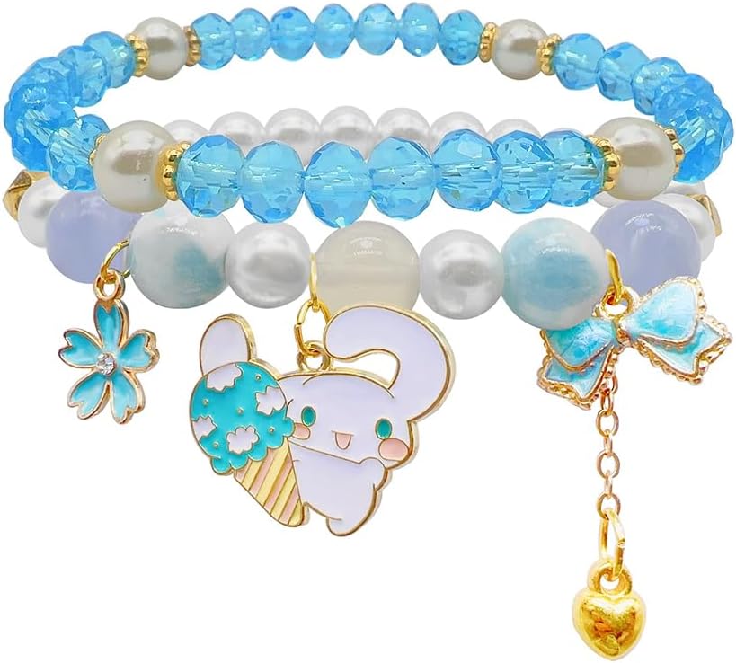SANNIDHI® Crystal Bracelet for Girls and Women Cinnamoroll Beads Bracelet for Kids Girls Cute Cartoon Double Layered Pearl Friendship Bracelets Jewelry Gift Birthday Gift