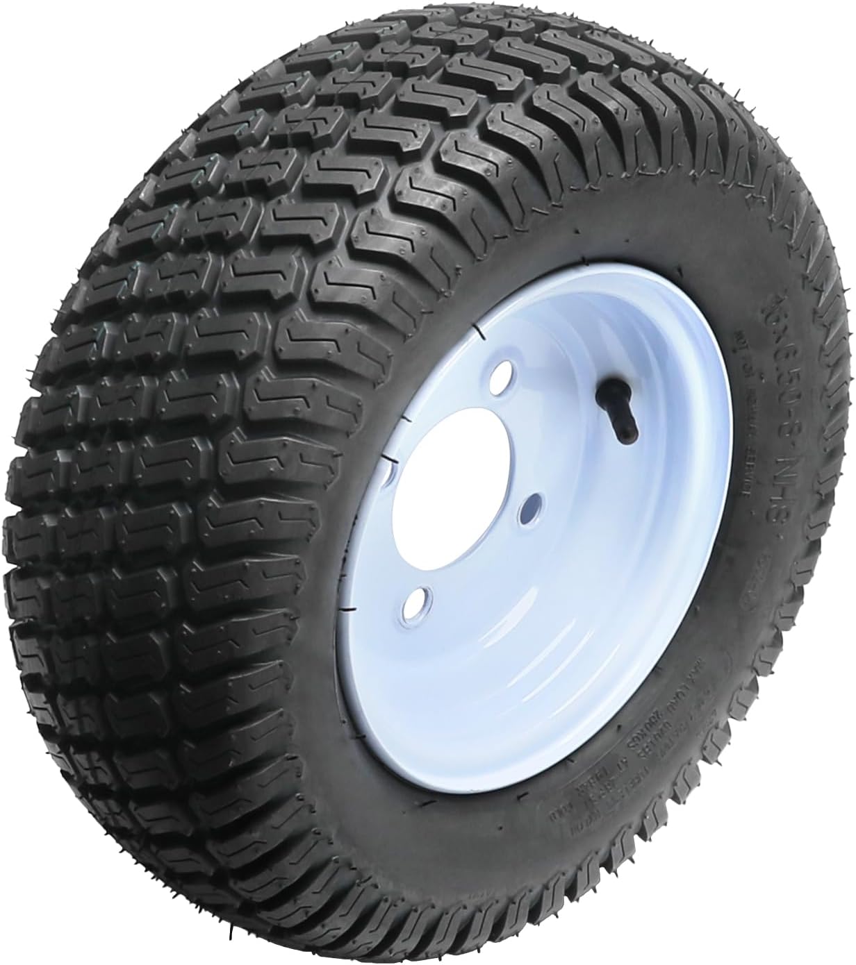 16x6.50-8 Tire on 8" White Rim 4x4" Bolt Pattern – 4PR Tubeless Turf Wheel for Zero Turn Mower Lawn Tractor Utility Trailer ATV 620 lbs Load