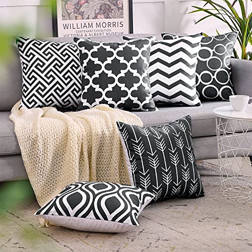 Top Finel 100% Durable Canvas Square Decorative Throw Pillows Cushion Covers Pillowcases For Sofa,Set Of 6,18×18 Inch-Black #TOP7