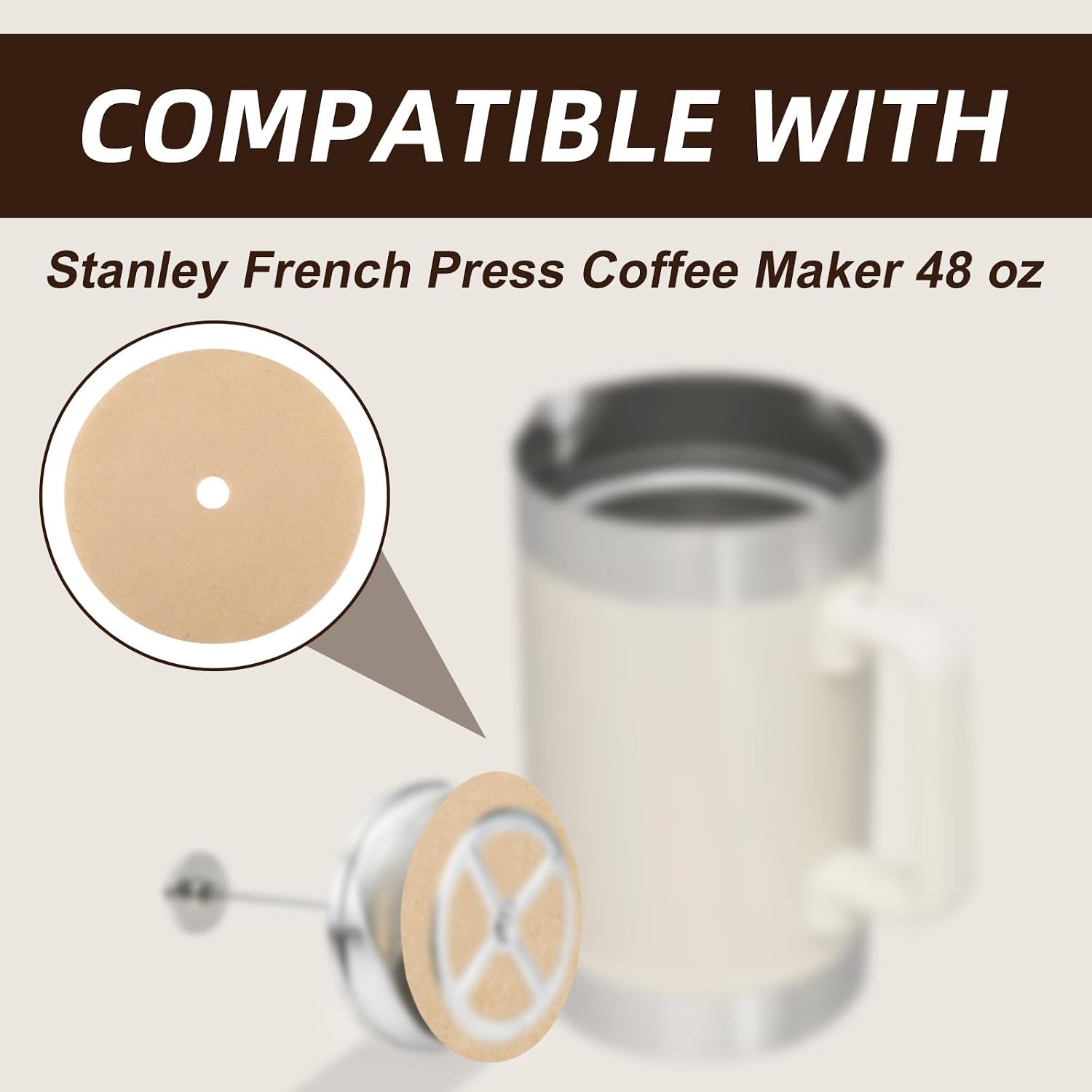 100pcs Paper Coffee Filters for Stanley French Press 48oz, Perforated Brown Filter Paper Compatible with Stanley Coffee Maker Accessories