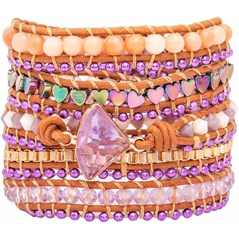 YGLINE Natural Stone Beaded Healing Wax String 5 Wraps Bracelets
