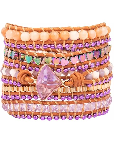 YGLINE Natural Stone Beaded Healing Wax String 5 Wraps Bracelets