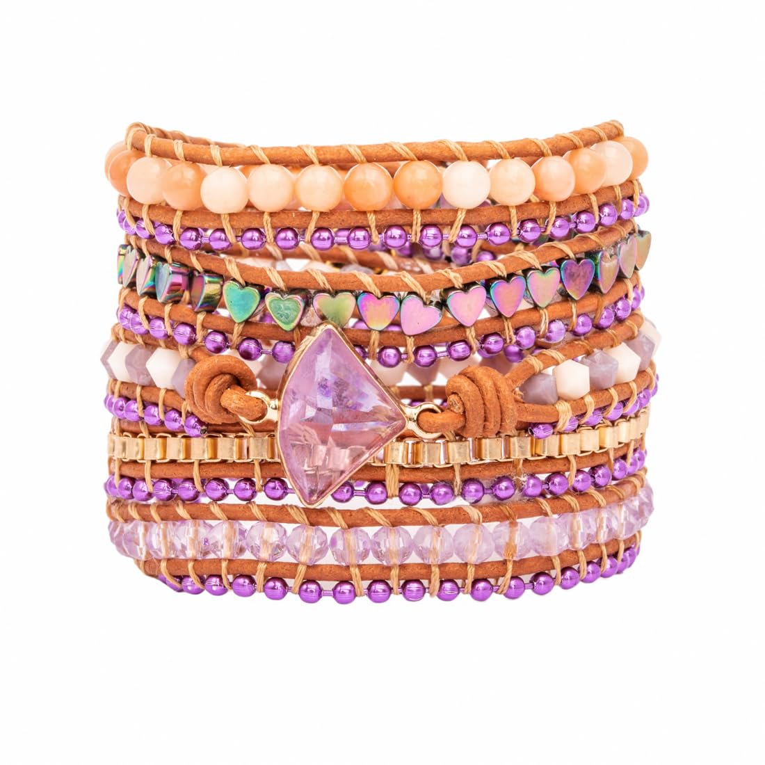 YGLINE Natural Stone Beaded Healing Wax String 5 Wraps Bracelets