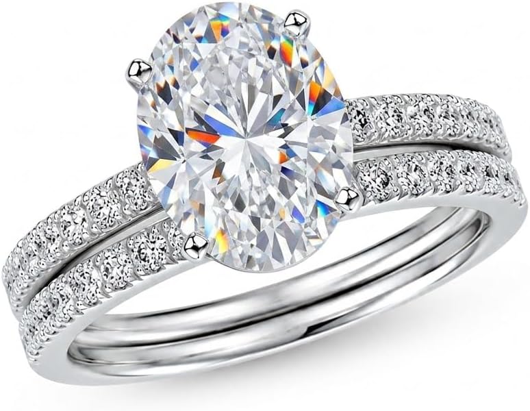 3 Carat Oval Cut Moissanite Engagement Ring set for Women 925 Sterling Silver 18K Gold Plated Bridal Set Ring(VVS1 D Color)