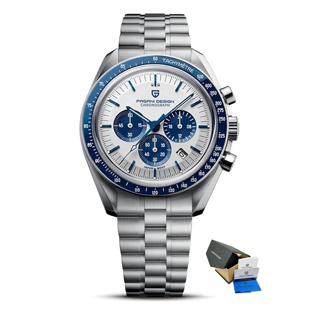 Pagani Design Reloj de Cuarzo para Hombre, cronógrafo clásico multifunción para Hombre, Movimiento de Acero Inoxidable VK63, Reloj Deportivo para Hombre Resistente al Agua 100 Metros.