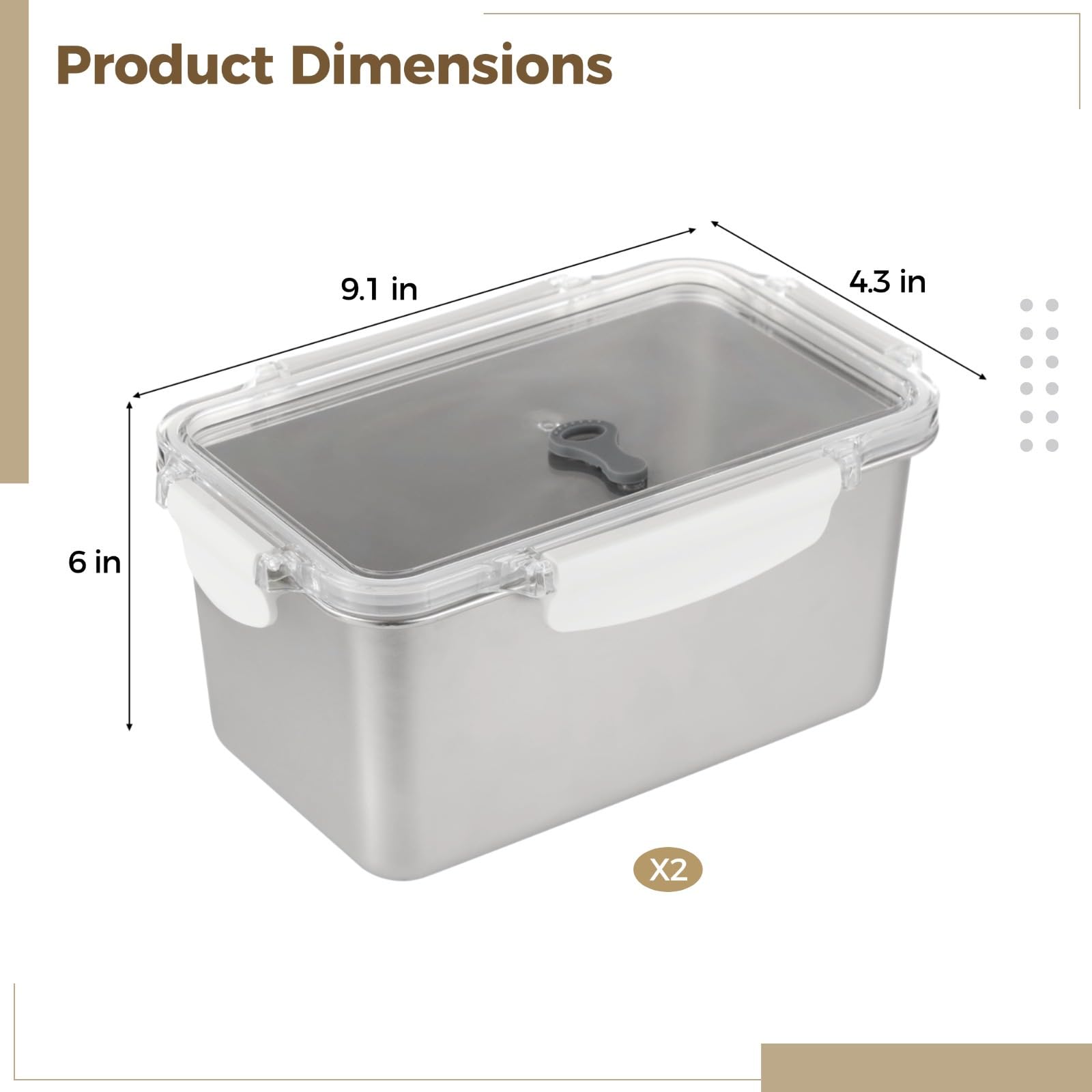 2 Stück Edelstahl-Frischhaltedosen, 2100 ml, auslaufsichere Box, mikrowellen- und kühlschranksicher, für Picknick zu Hause