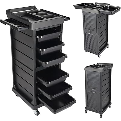Professional Hairdressing Trolley - Black Rolling Salon Cart With - View #3