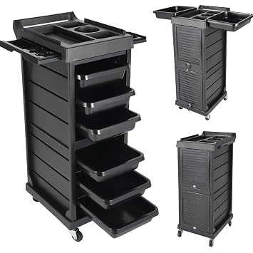 Black Salon Trolley Cart with Wheels for Extra Storage 7 Drawers Rolling Salon Cart for Hair Stylist