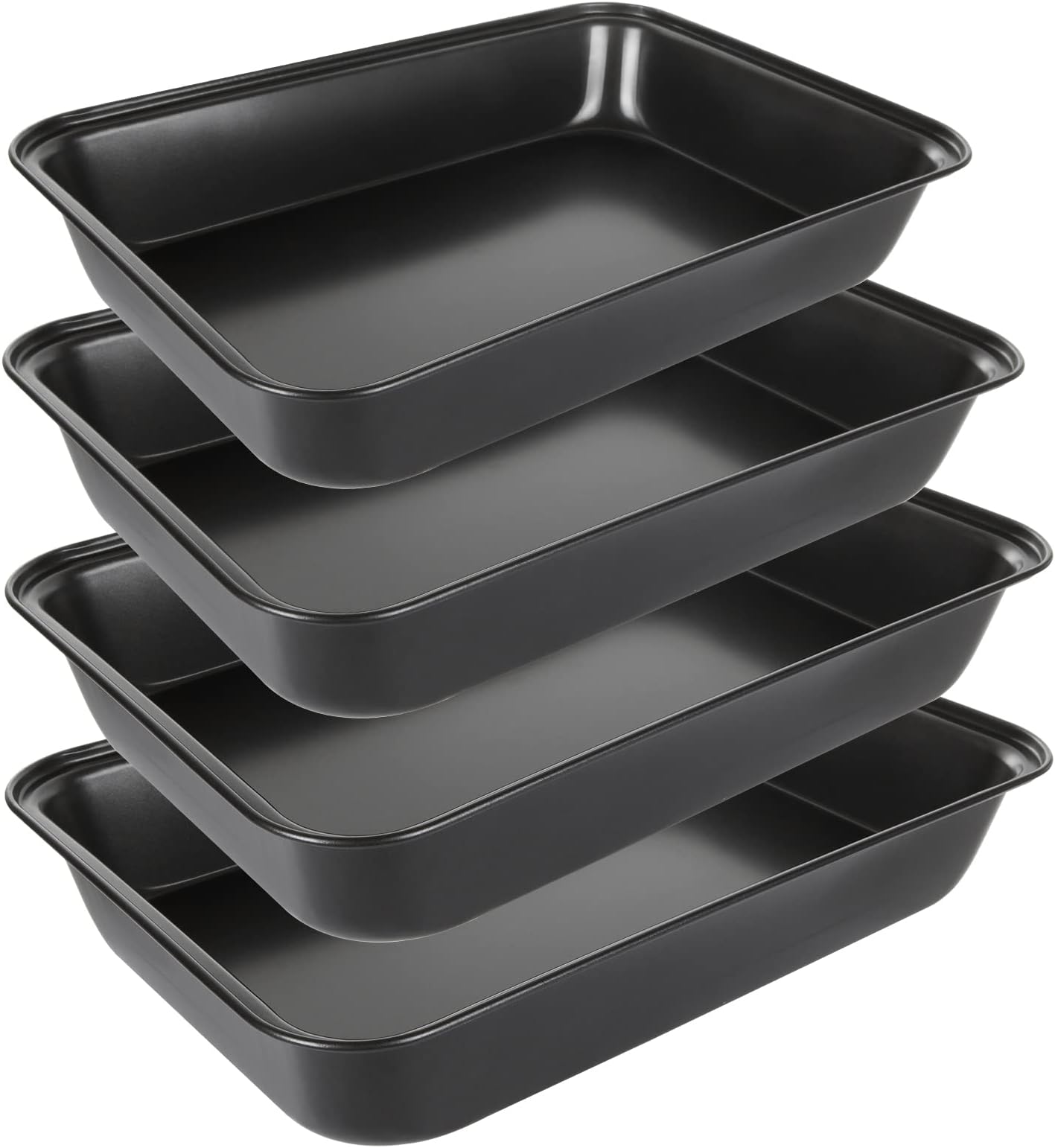 JMIATRY 4 Pcs Non Stick Oven Baking Tray, Rectangle Heavy Duty Carbon Steel Oven Tray, PFOA Free Roasting Tin Pans for Baking Food, Black