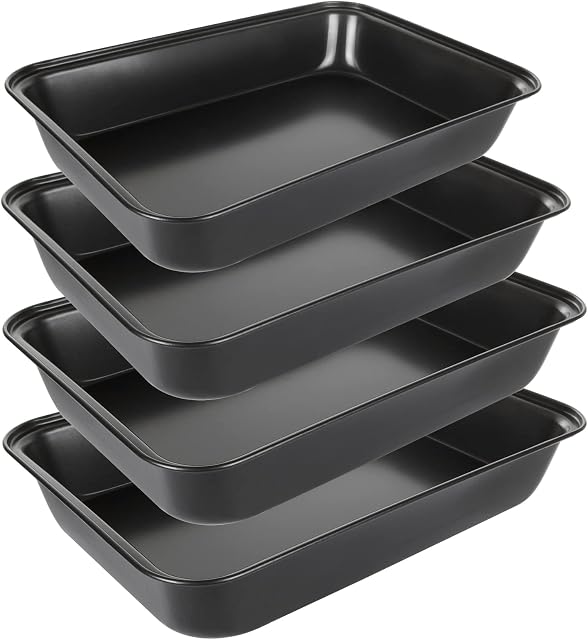 JMIATRY 4 Pcs Non Stick Oven Baking Tray, Rectangle Heavy Duty Carbon Steel Oven Tray, PFOA Free Roasting Tin Pans for Baking Food, Black