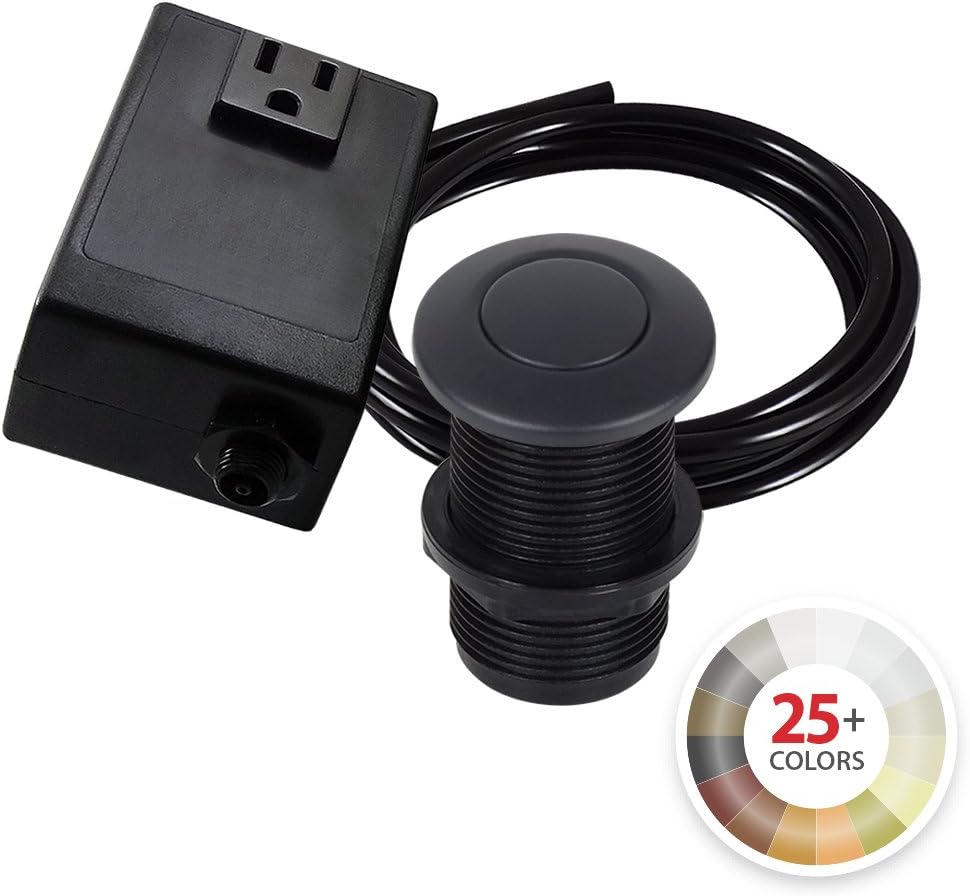 Single Outlet Garbage Disposal Turn On/Off Sink Top Air Switch Kit in Matte Black. Compatible with any Garbage Disposal Unit and Available in 25+ Finishes by NORTHSTAR DÉCOR. Model # AS010-MB