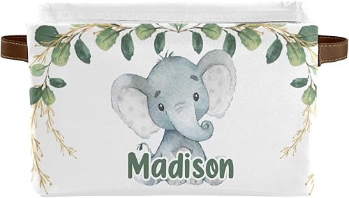 Miniatura 7 de Deven Elephant Blue - Canastas de almacenamiento grandes personalizadas para organizar estantes con asa, contenedores de almacenamiento decorativos