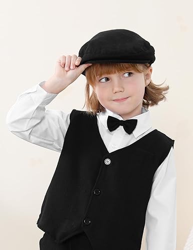 Miniatura 3 de A&J DESIGN Gorra de conductor para bebé, niño pequeño, 2 piezas, gorro de periódico y pajarita (3 meses a 8 años)