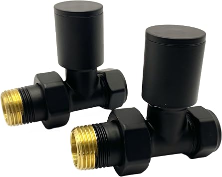 Manissa Kirby Black Straight Towel Rail Valves 1/2" /15mm Radiator valves Solid Brass