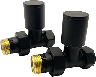 Manissa Kirby Black Straight Towel Rail Valves 1/2" /15mm Radiator valves Solid Brass