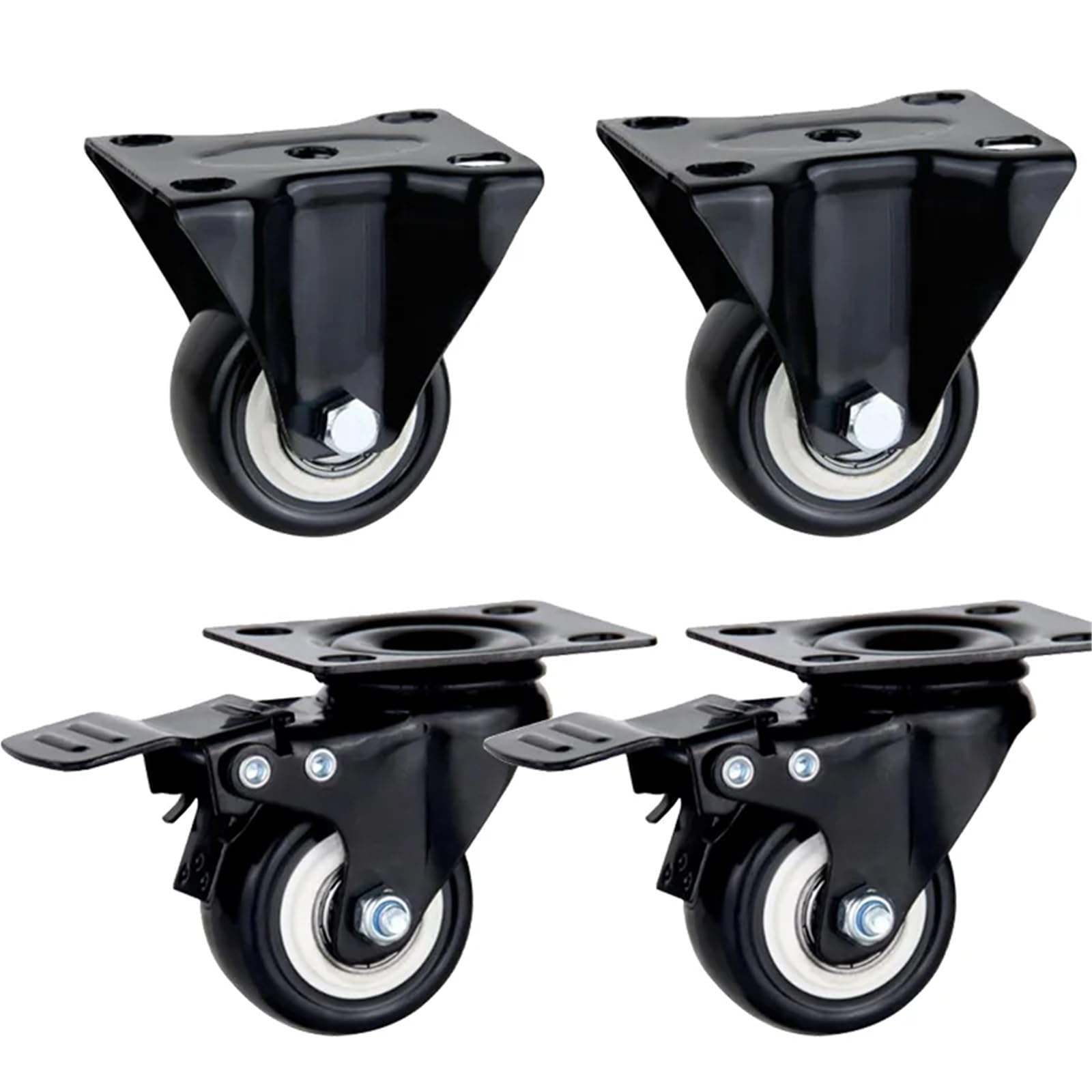 Caster Wheels, Heavy Duty Casters Rubber Wheels Rollers for Furniture Wheel Caster Wheels 360 Degrees Caster Wheel Industrial with Brake Offic(2 Fixed 2 Brake,1.5 Inch)