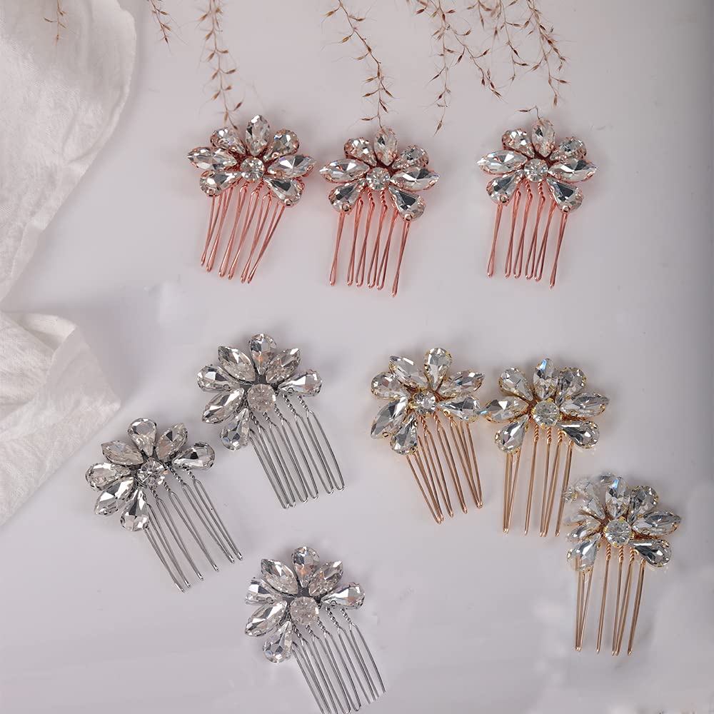 Handcess Pettine per capelli da sposa in argento con perle e strass, per donne e ragazze
