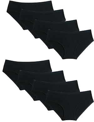 Soft Girls Cotton Briefs for Teens - 8-Pack Comfortable Breathable Underwear Essential Everyday Panties All Black 10