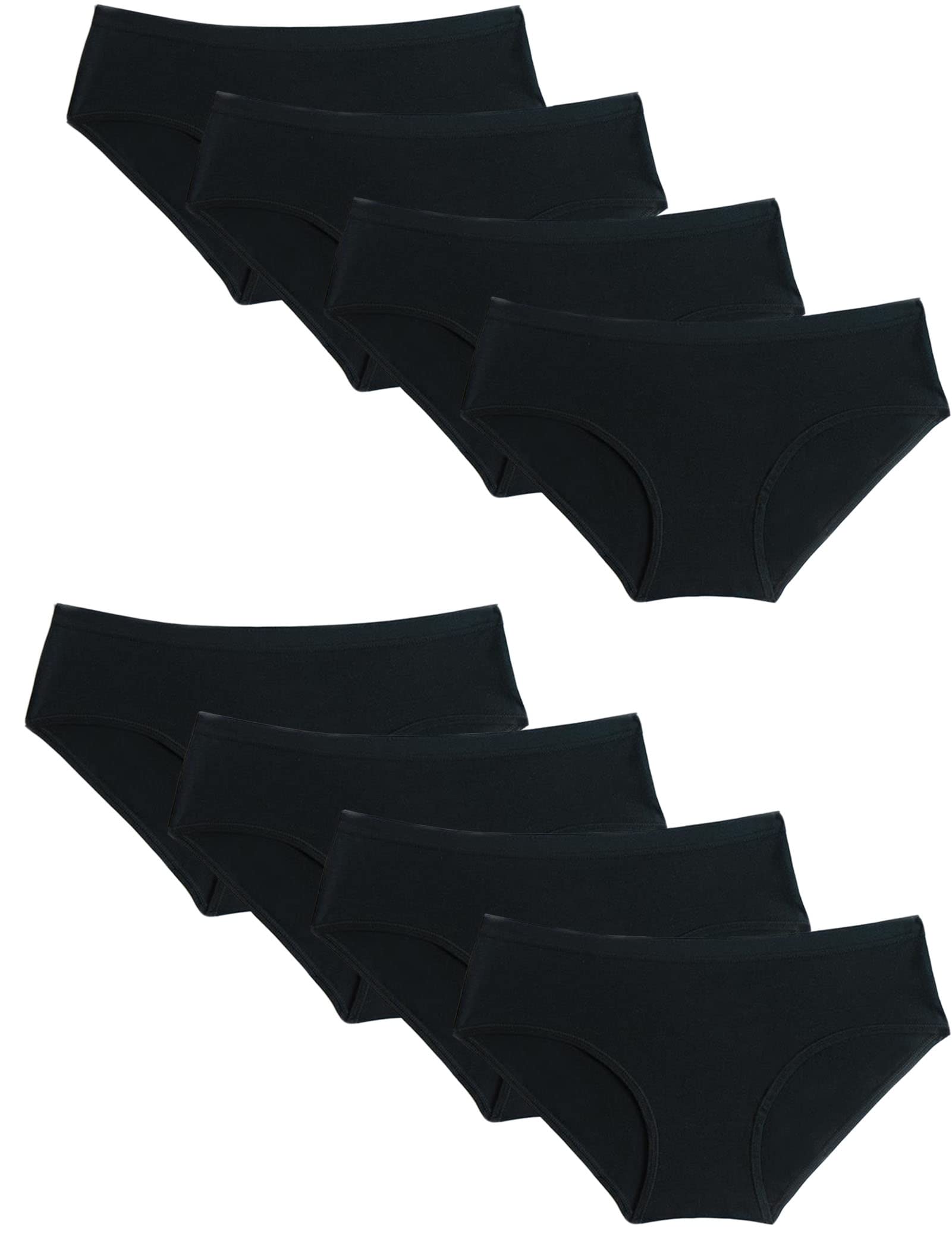 Soft Girls Cotton Briefs for Teens - 8-Pack Comfortable Breathable Underwear Essential Everyday Panties All Black 12