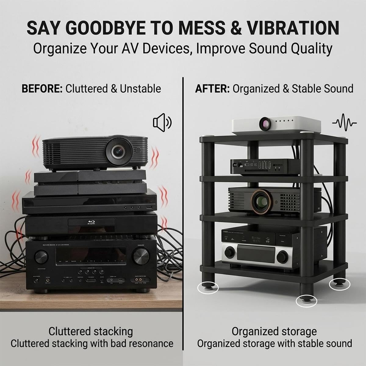 Desktop Audio Rack for Stereo Equipment, 3-Tier Media Stand for HIFI System