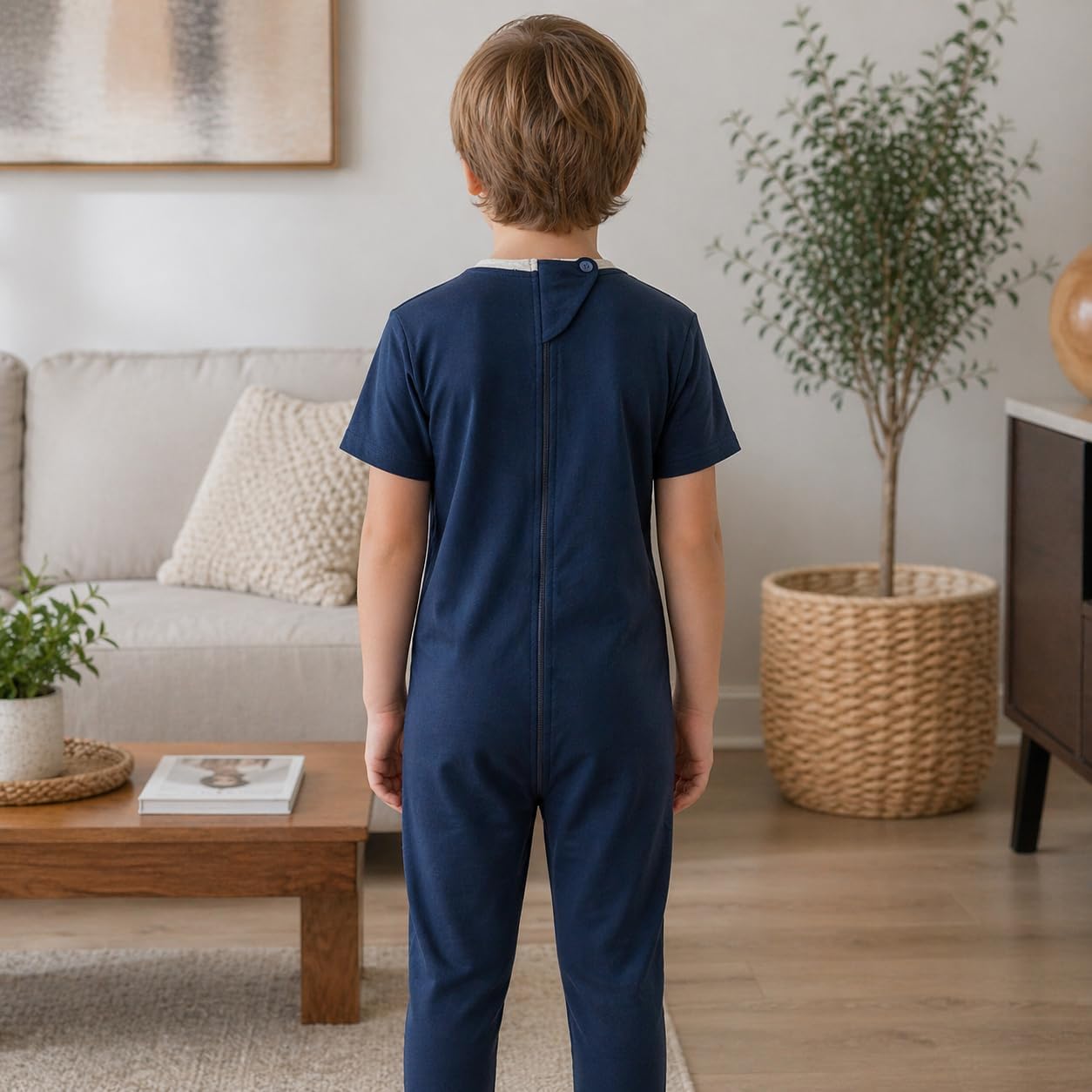 Kaycey Short Sleeve Long Leg Jumpsuit, Zip Back, Adaptive Clothing for People with Special Needs, Cotton
