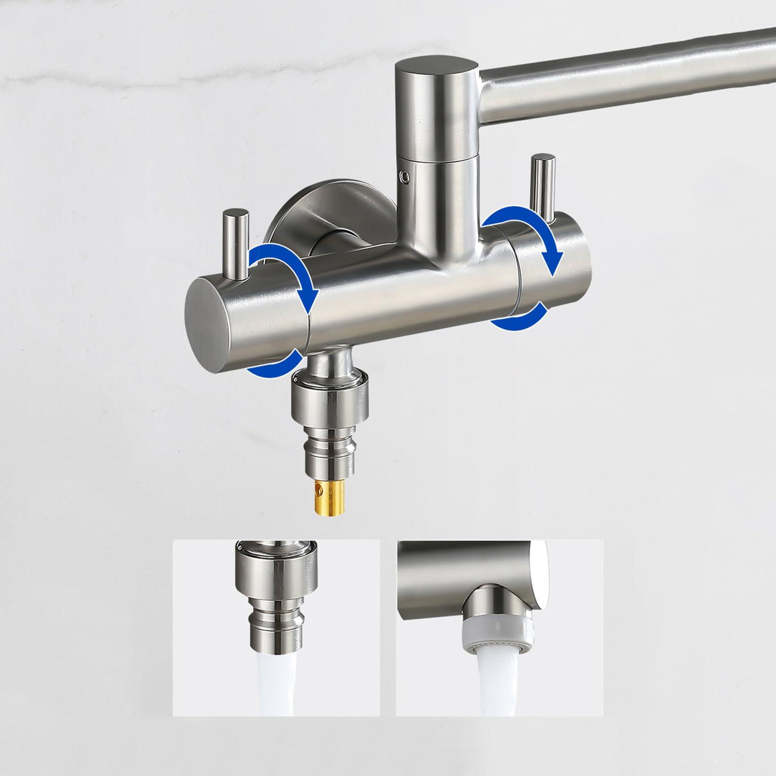 Grifo Pared Lavadora Grifo Doble Salida Lavabo Plegable Doble Manija Grifos Mezclador De Baño Solo Agua Fría,Cepillado