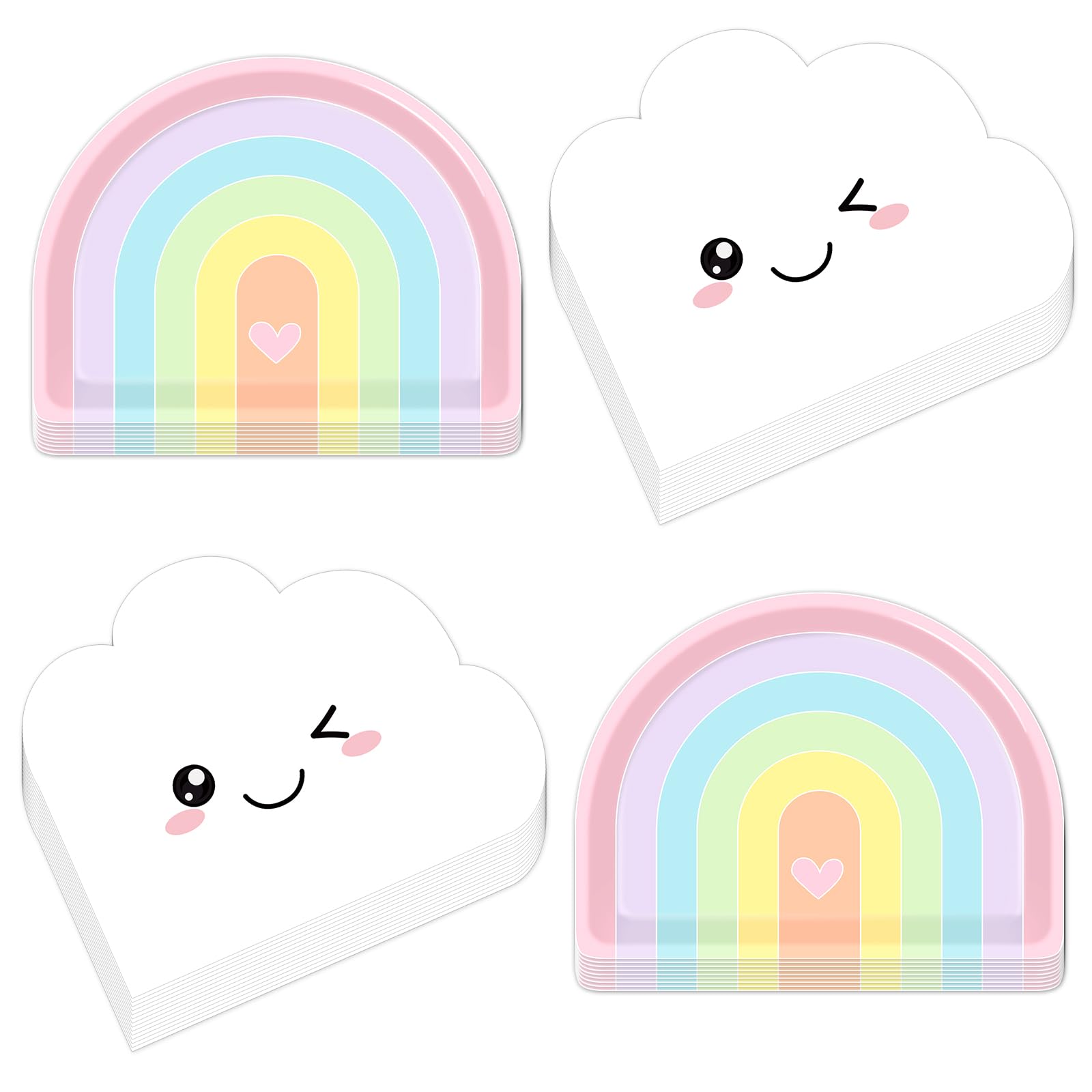 50Pcs Boho Rainbow Party Decorations Cloud Paper Plates and Napkins Rainbow Shaped Paper Plates Disposable Cloud Shaped Napkins for Kids Boys and