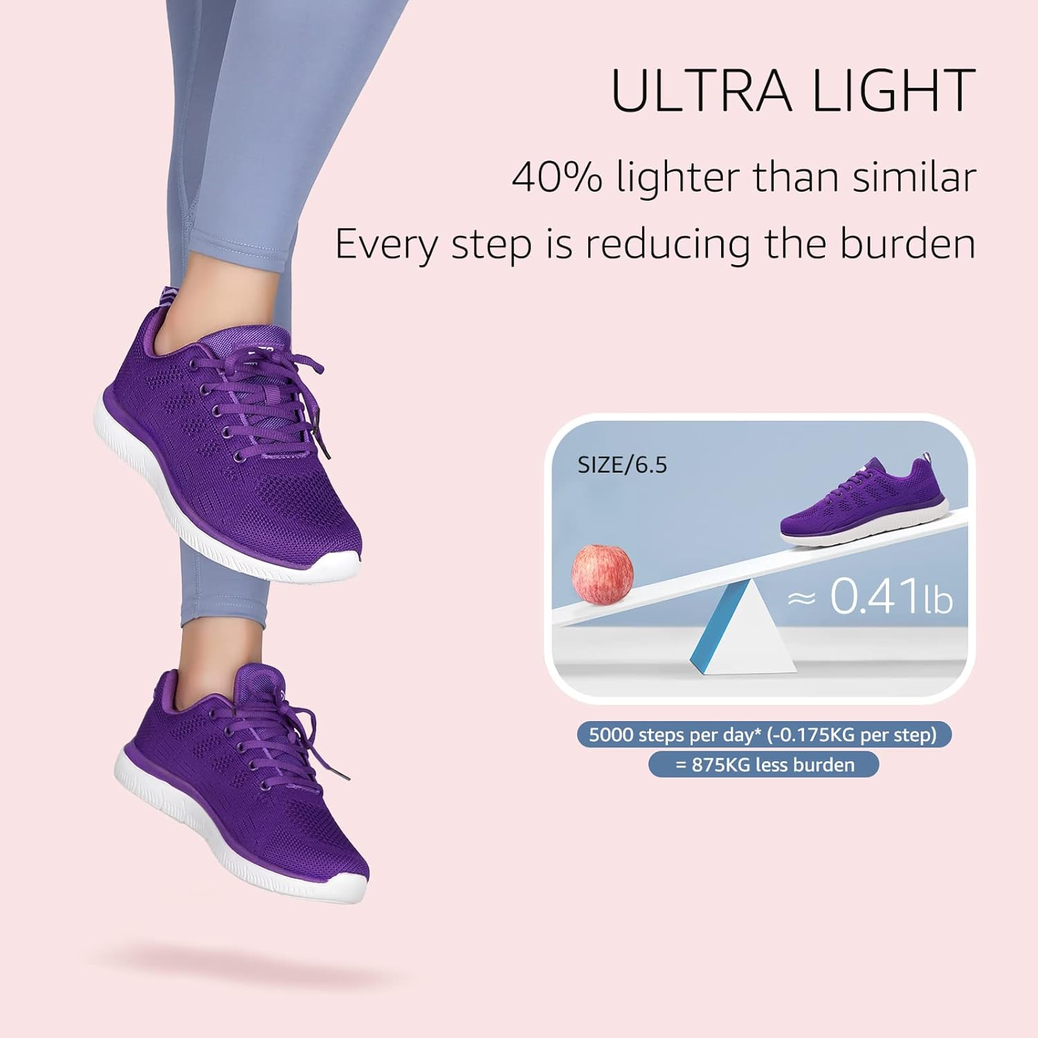 STQ Womens Sneakers Ultra Lightweight Breathable Mesh Athletic Walking Shoes Purple US 8.5 - Image 2