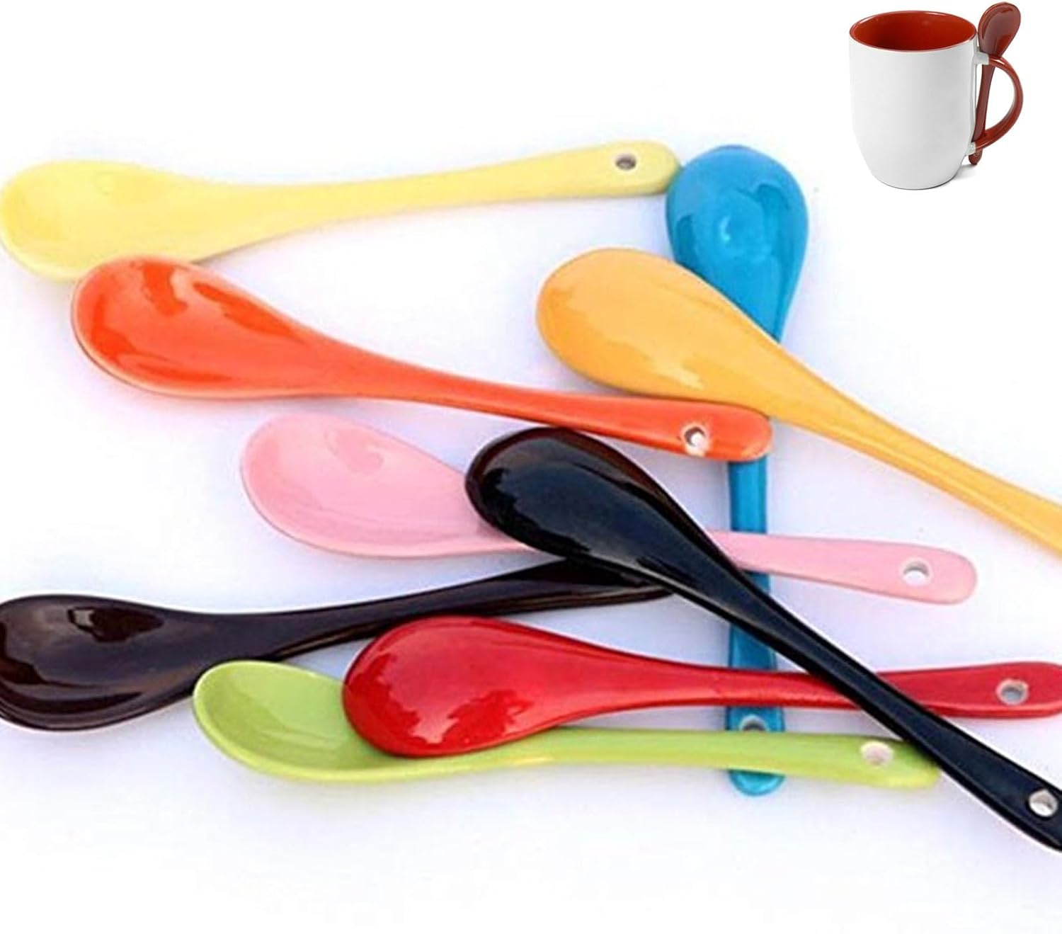 4.8” Ceramic Spoon Desserts Asian Porcelain Spoons Mini Coffee Spoon for Tea Yogurt Sauce Sugar Salt and Desserts (multicolor 3)