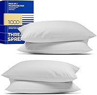 Vista 27 de THREAD SPREAD Fundas de almohada 100% de algodón egipcio - Fundas de almohada de alto conteo de hilos tamaño Queen/estándar, paquete de 2, suaves
