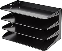 Vista 3 de Huron Desktop Horizontal 4-Slot Legal File Binder Organizer Storage Letter Tray, Black Commercial Grade Steel