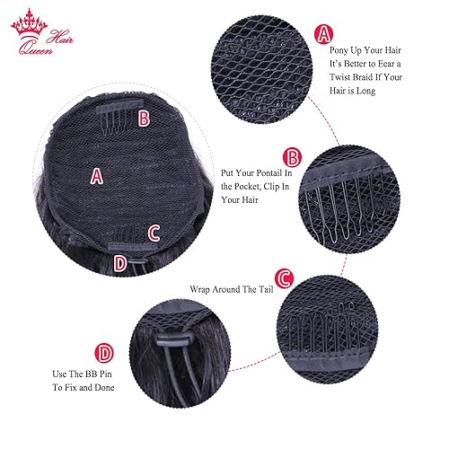 Miniatura 4 de Extensiones de cabello humano con clip en cola de caballo con cordón, cola de caballo brasileña, cola de caballo para mujer, productos Queen Hair