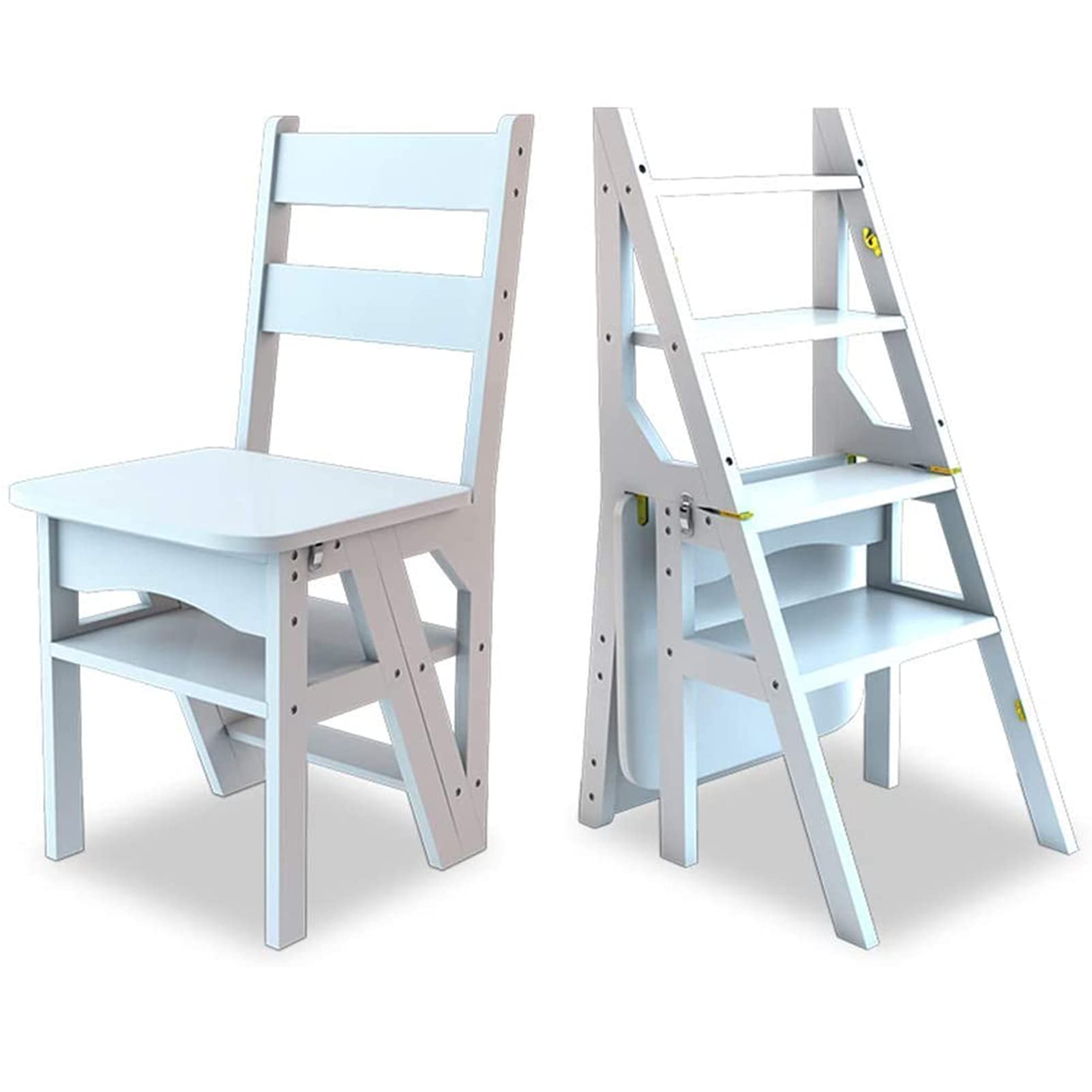 Cxvhsertwr White Ladders For Home, 4 Step Ladder Stool | Wooden Stepladder | Folding Chair(White)