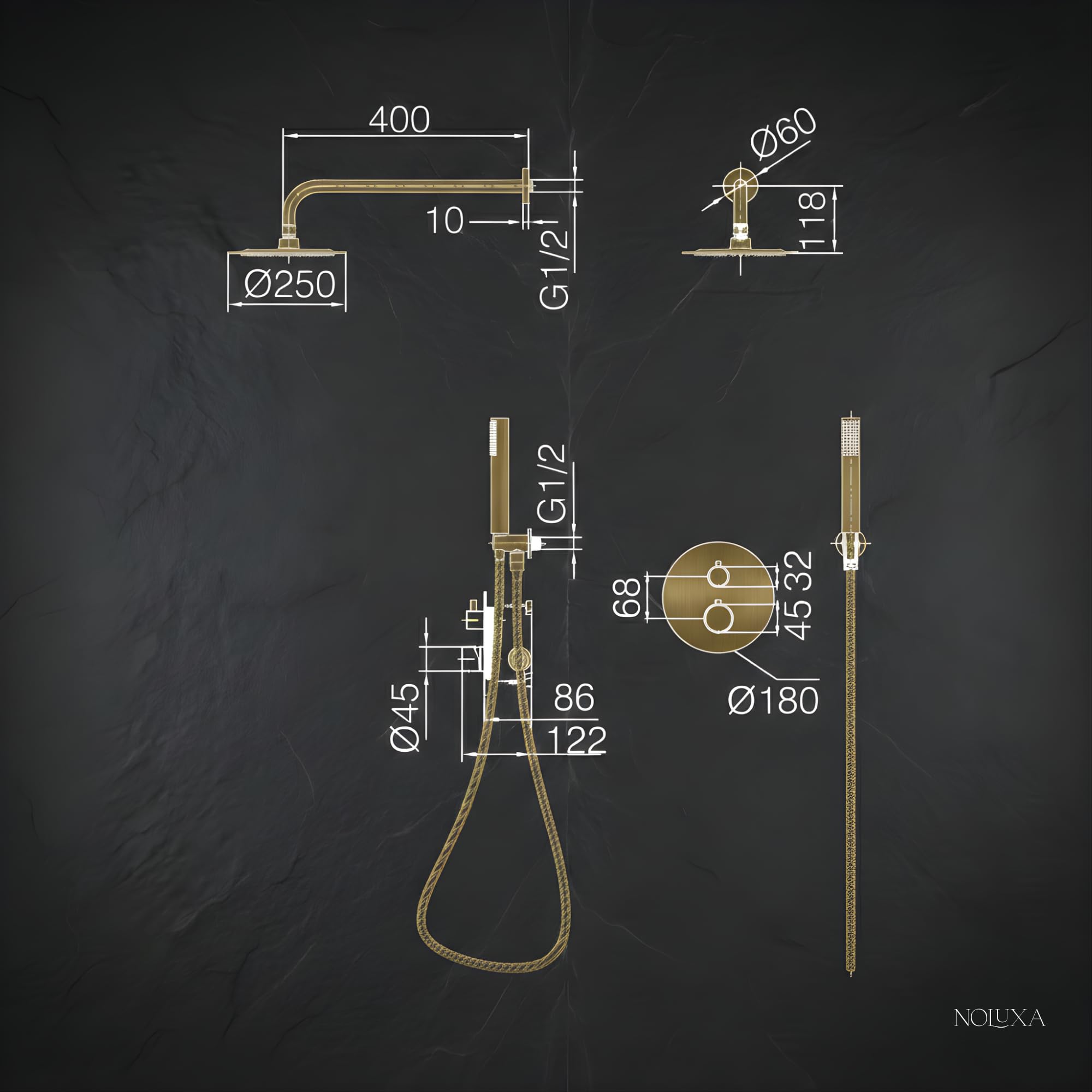 IMEX - Doccia Esterna a Parete Acciaio Inox | Doccia da Giardino a Incasso Esterna a Parete in Acciaio S.316 | Set Termostatico con Acqua Fredda e Calda per Piscina con Soffione | Serie Mosca