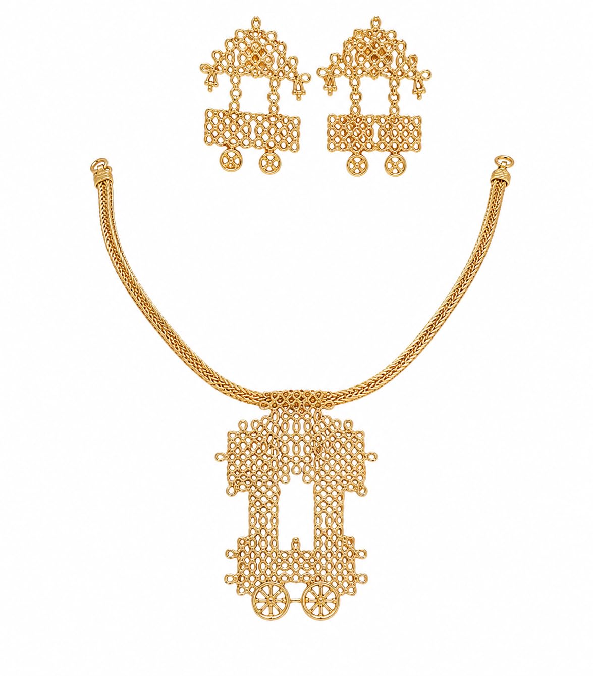 Sajuma Jewellery Temple Chariot Pendant Necklace Set-image-40