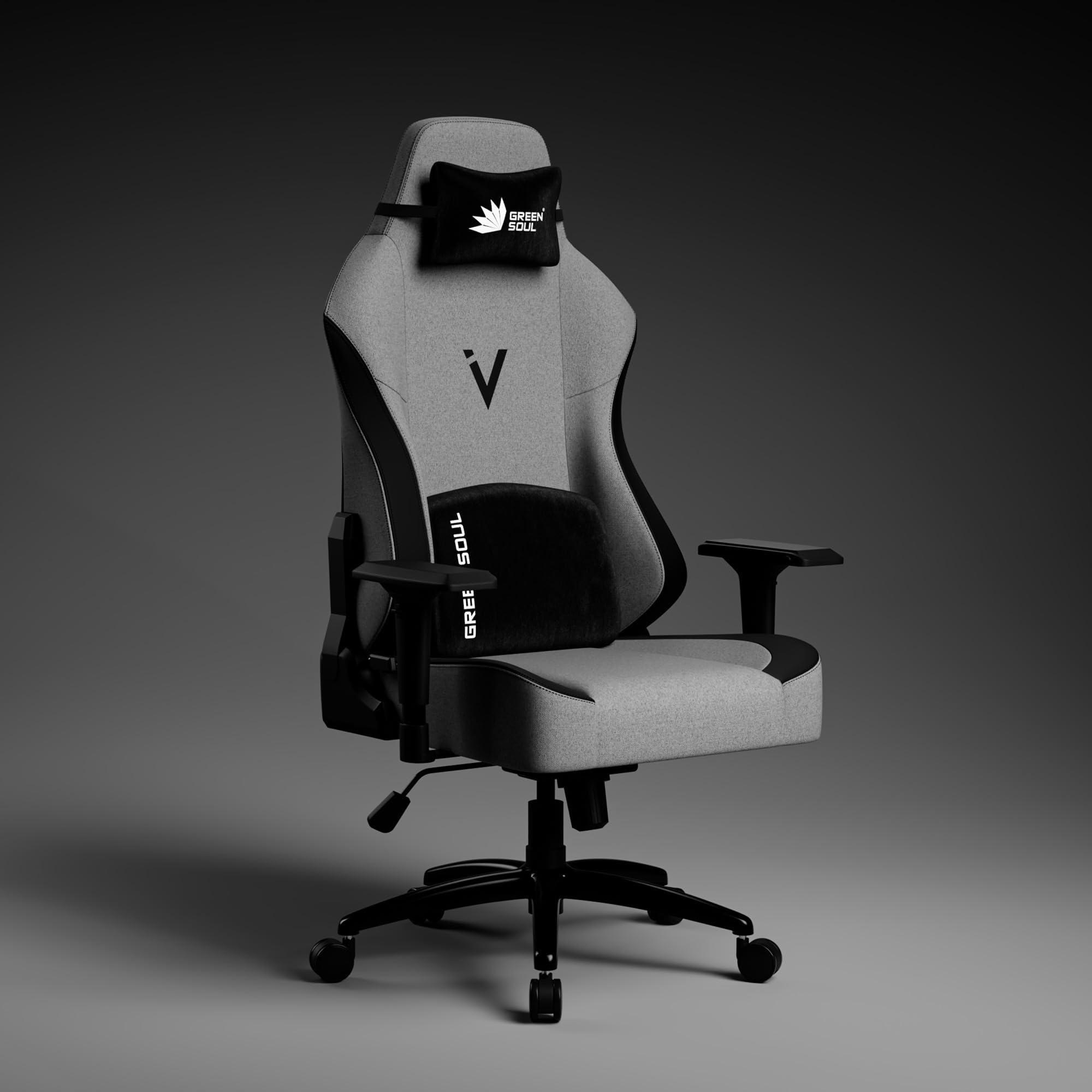 Green Soul Vision Multi-Functional Ergonomic Gaming Chair, Premium Fabric Chair with Adjustable Neck & Lumbar Pillow, 4D Adjustable Armrests & Heavy Duty Metal Base (Earth) Installation Provided