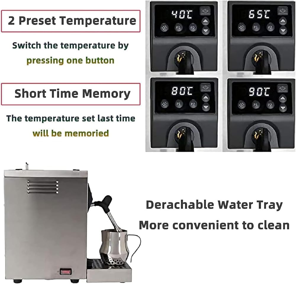 Espumador de leche, máquina automática de espuma de café con función de memoria, acero inoxidable, rango de temperatura de 40 °C a 90 °C, 1450 W