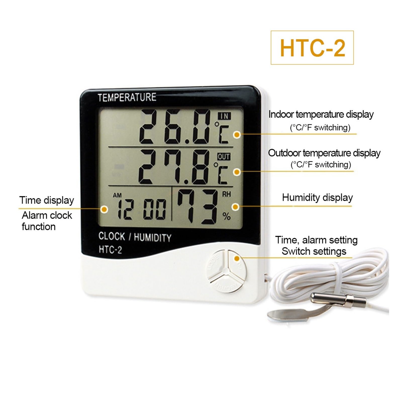 Termoigrometro LCD a Cristallo Digitale Termoigrometro Interno ed Esterno Termometro elettronico Igrometro Stazione meteorologica Orologio