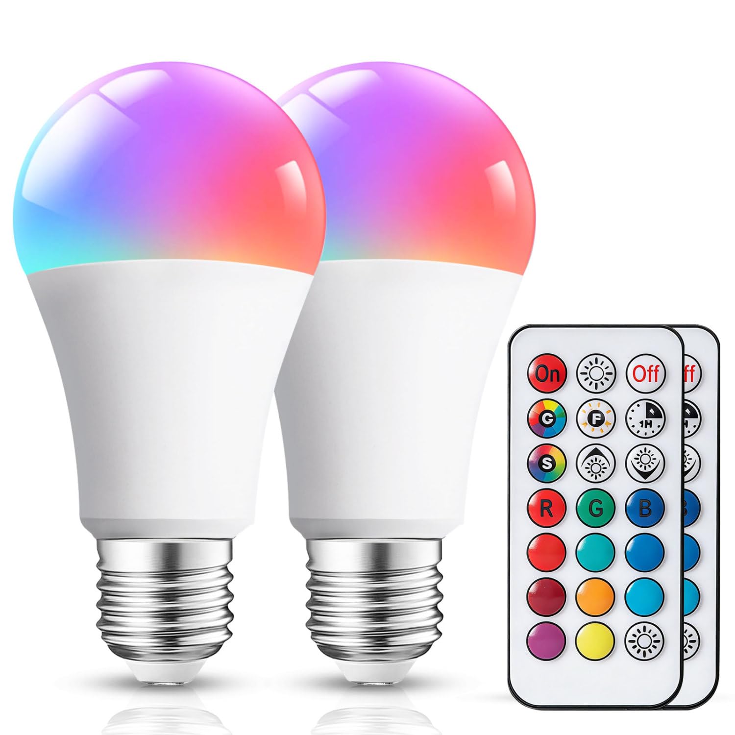 Aigostar - Pack de 2 Ampoule Couleur LED E27 Telecommande Blanc Chaud (3000K), Changement de Couleur Ampoules 8W équivalent à 60W. 4 modes, 5 niveaux de luminosité, RGB 15 choix de couleur