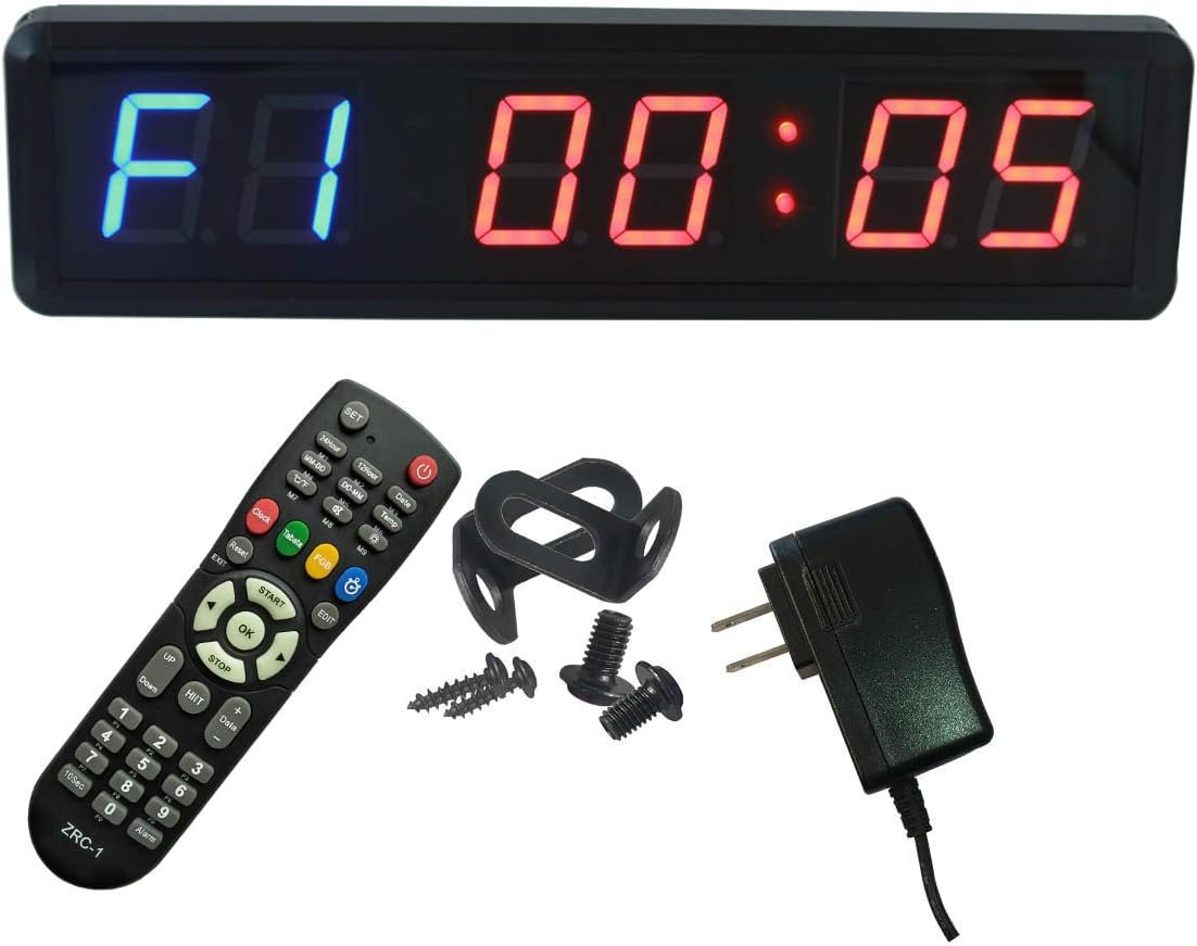 Large Workout Clock for Home Gym, 14" Wall Mount Gym Timer Clock with Remote, (1.8-inch Digits, Blue+Red)