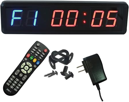 Large Workout Clock for Home Gym, 14" Wall Mount Gym Timer Clock with Remote, 1.8-inch Digits, Blue+Red