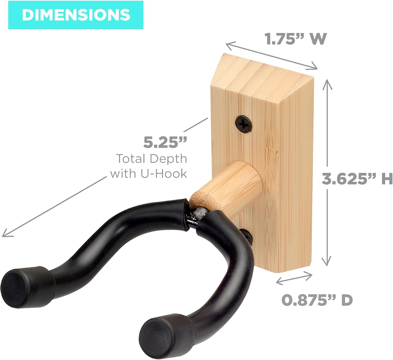 MobileVision Bamboo Wood Guitar Wall Mount Hanger | Universal U-Shape Hook for Acoustic, Electric Guitar, Banjo & Bass