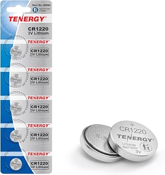 Tenergy CR1220 3V Lithium Button Cell Battery, for Keys, Watches, Accessories, 5 Count