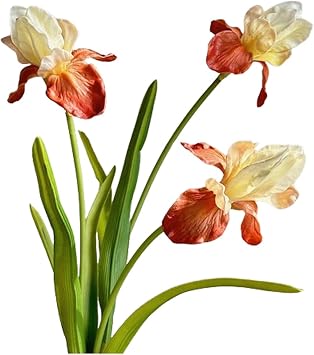 3pcs Realistic Artificial Iris Flowers Branch with Stem Green Leaves 20 Fake Flowers Spring Flower Vintage Faux Iris Flowers for Bedroom Decor