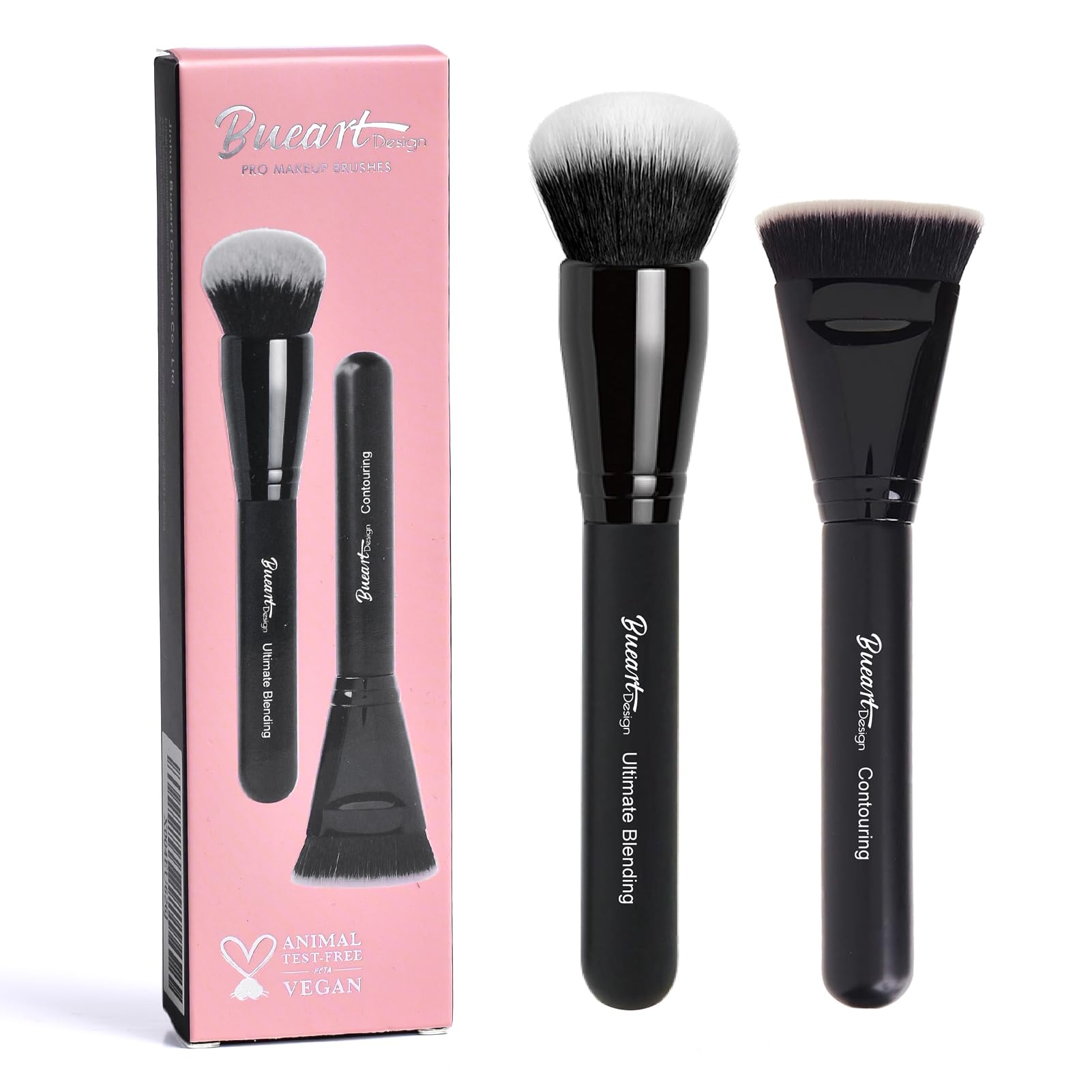 Bueart Design Ultimate Blending Foundation Brush with Large Flat Top Contouring Brush Perfect for using with pressed or loose bronzer powder, liquids,