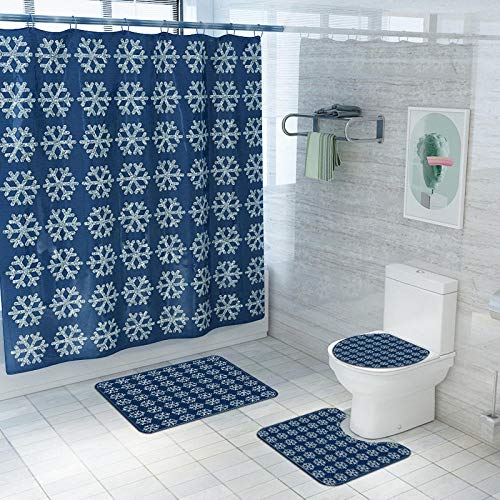 Claean-Acces-Home Toilettendeckelbezug Weihnachten Digitaler Farbdruck Schwarzer Boden Weißer Schneeflocke Teppich Badvorhang Anzug-Sdyl252 + Sds252_Abbildung – Bild 3